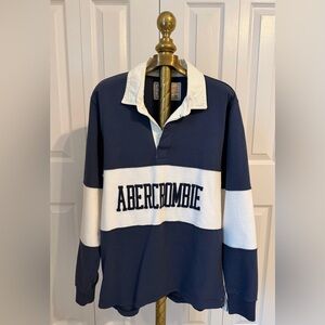 Abercrombie & Fitch Men's Blue and White Rugby Shirt